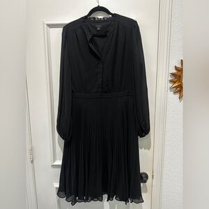 Ann Taylor Black A-Line Midi Dress with Bishop Sleeves